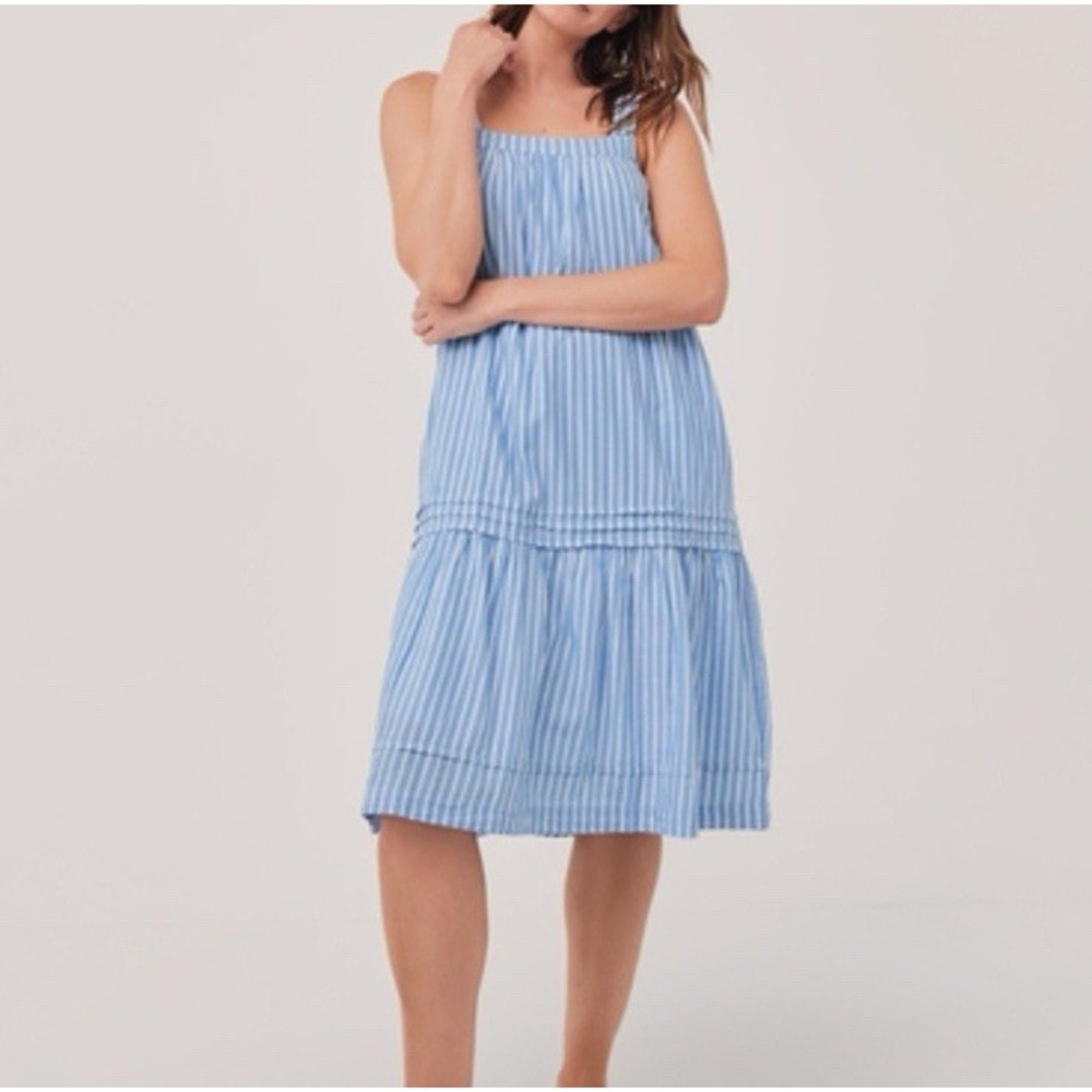 Pact Size M Easy Sunset Cami Dress Blue Striped Coastal Organic Cotton Tiered - Picture 2 of 10